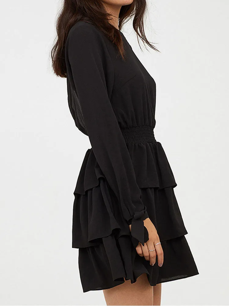 Autumn and Winter Women's Skirt Black Sexy Halter Ruffled Dress