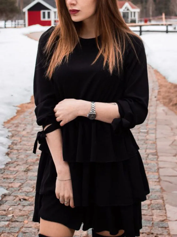 Autumn and Winter Women's Skirt Black Sexy Halter Ruffled Dress