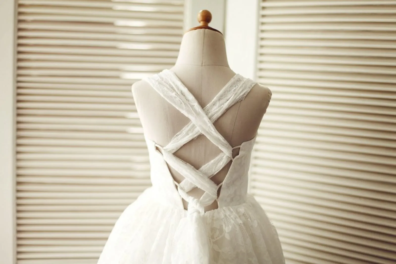Backless Ivory Lace Straps Wedding Flower Girl Dress