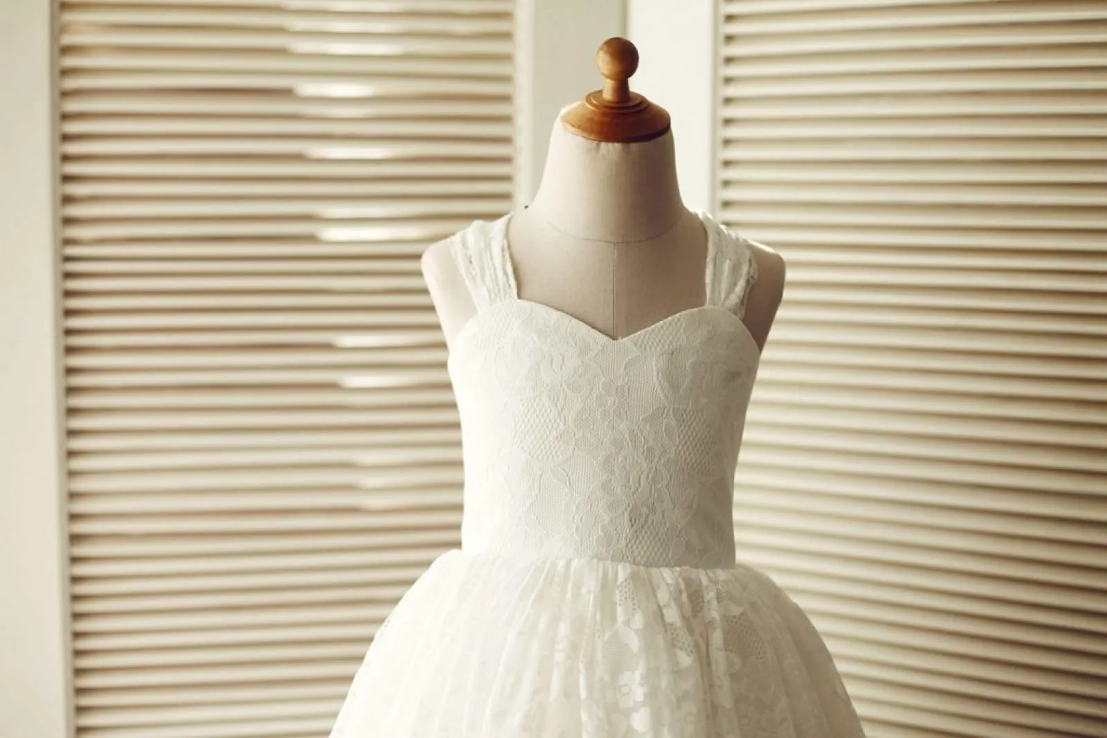 Backless Ivory Lace Straps Wedding Flower Girl Dress
