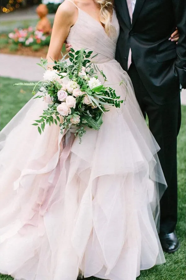 Ball Gown Tulle Spaghetti Straps Open Back Wedding Dresses, Bridal Gown, MW580