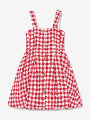 Balmain Girls Checked Tweed Dress in Red