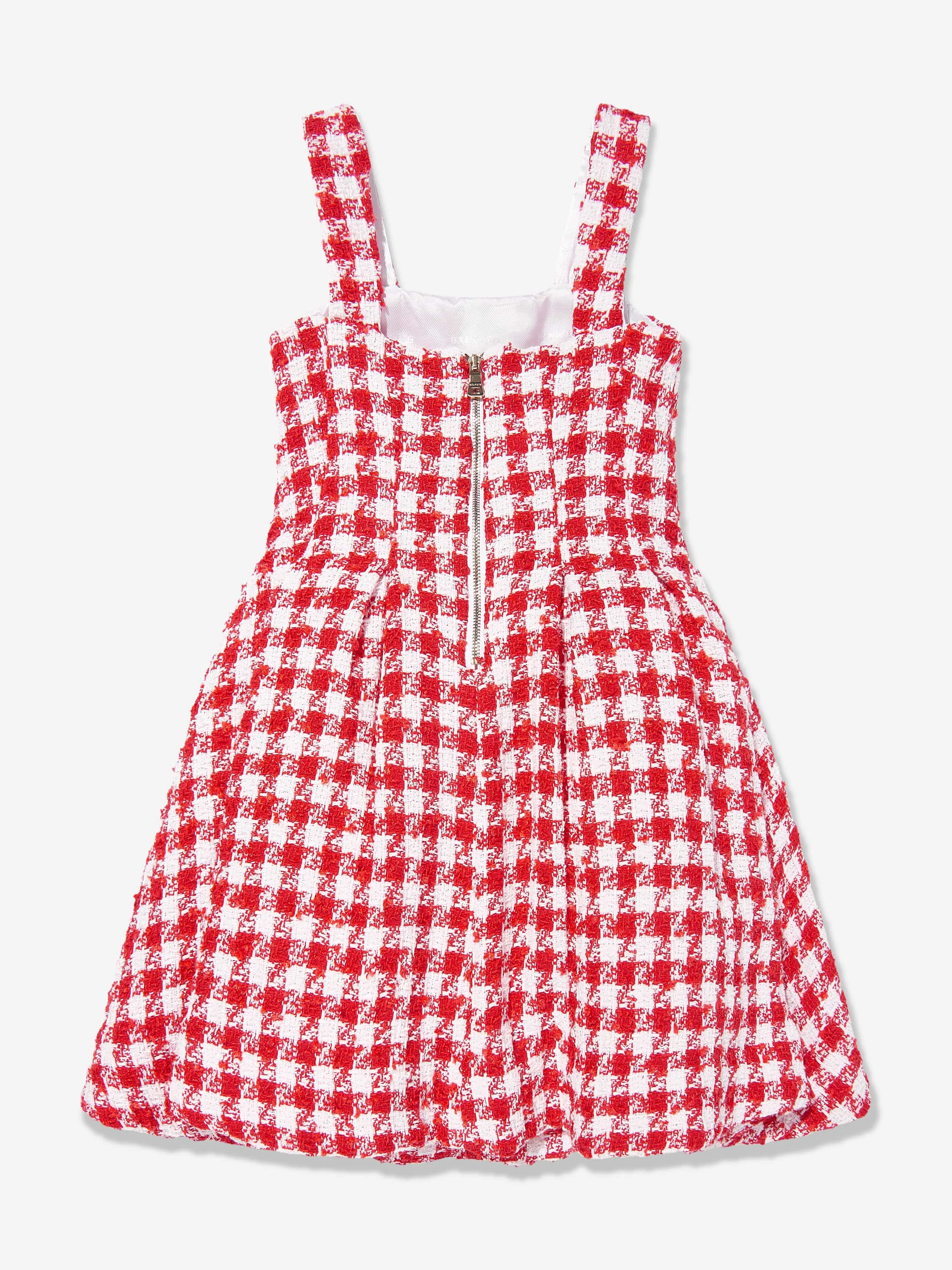 Balmain Girls Checked Tweed Dress in Red
