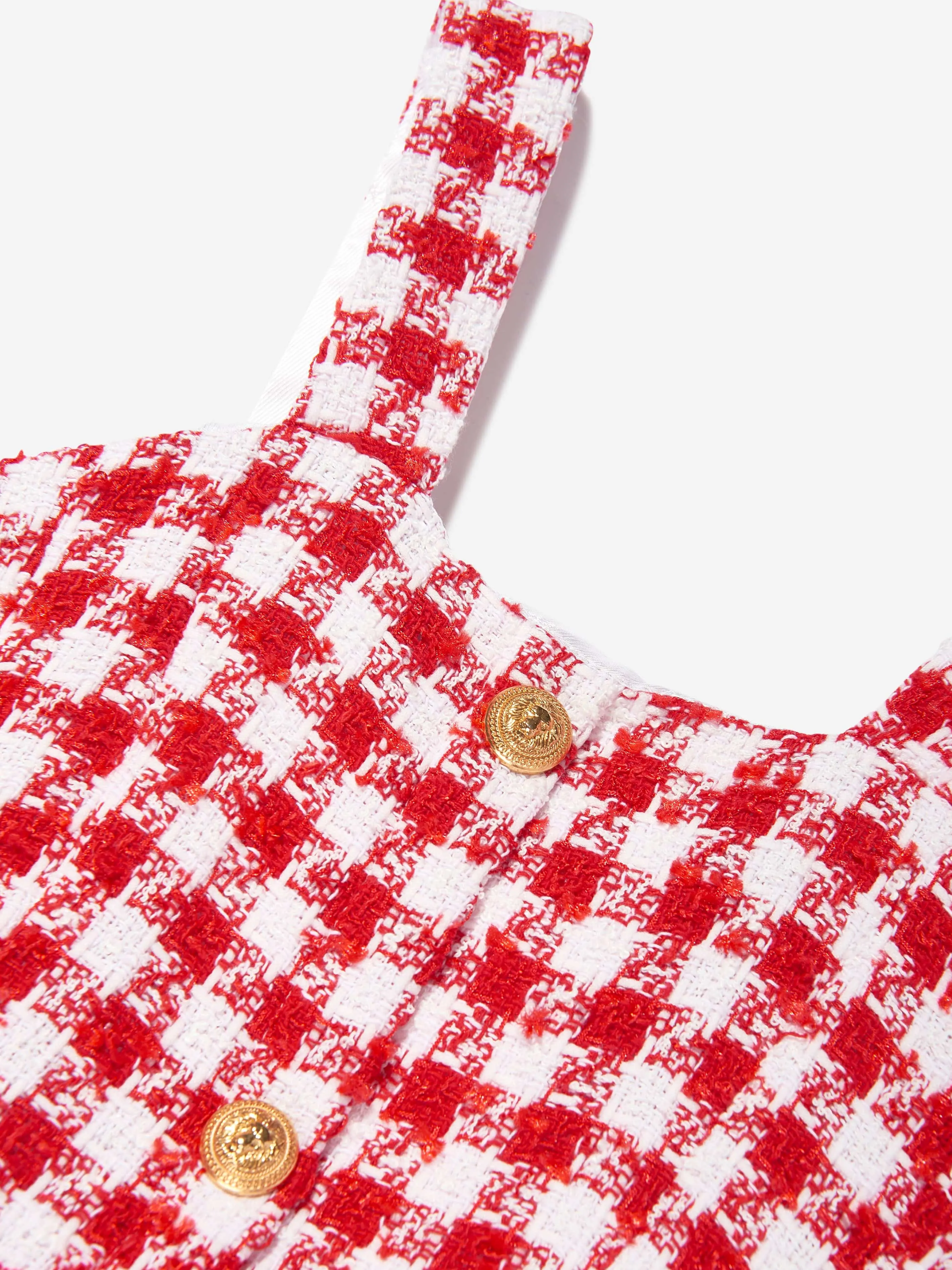 Balmain Girls Checked Tweed Dress in Red