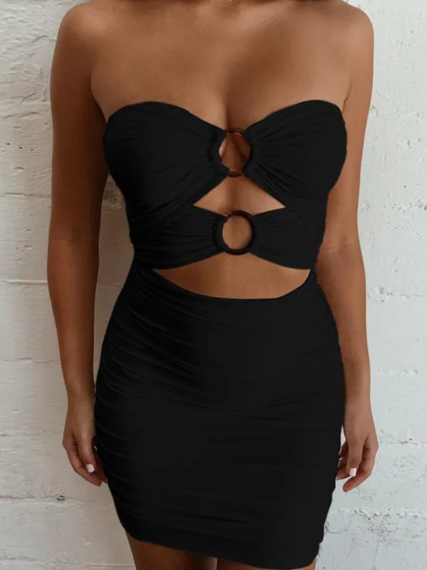 Bandeau Mini Dress with Cutout Design and Pleated Detailing