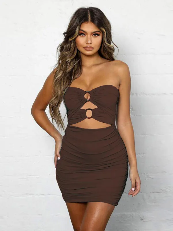 Bandeau Mini Dress with Cutout Design and Pleated Detailing