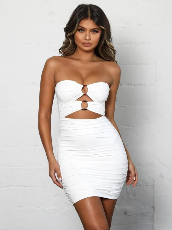 Bandeau Mini Dress with Cutout Design and Pleated Detailing
