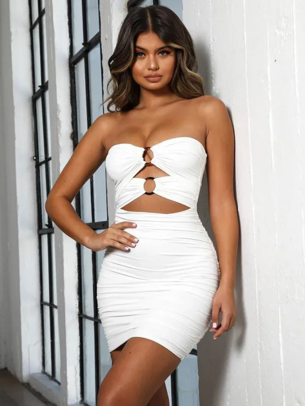Bandeau Mini Dress with Cutout Design and Pleated Detailing