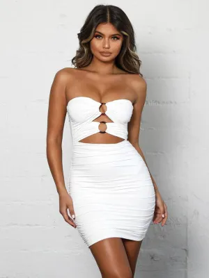 Bandeau Mini Dress with Cutout Design and Pleated Detailing