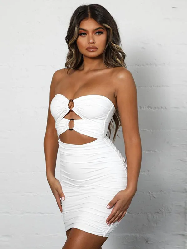 Bandeau Mini Dress with Cutout Design and Pleated Detailing