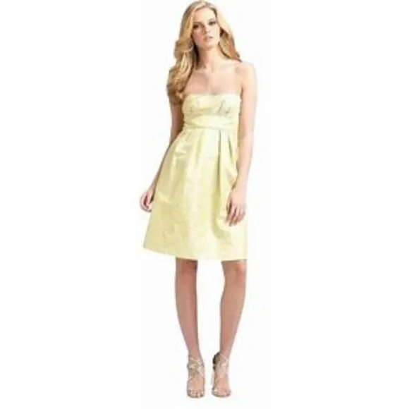 BCBGMazAzria Pale Lime Metallic Brocade Strapless Cocktail Dress sz 4