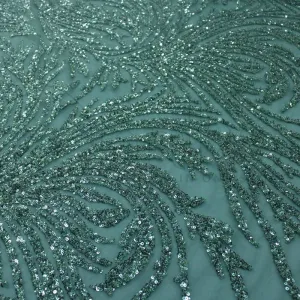 Beaded Bridal Lace Fabric Sage Green 130 cm
