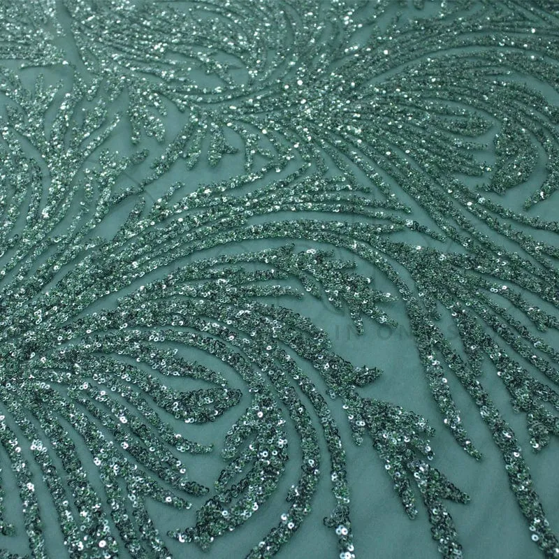Beaded Bridal Lace Fabric Sage Green 130 cm
