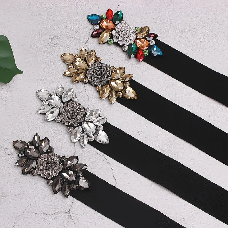 Beaded Elastic Flower Cummerbunds Wide Belt