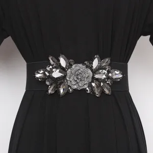 Beaded Elastic Flower Cummerbunds Wide Belt