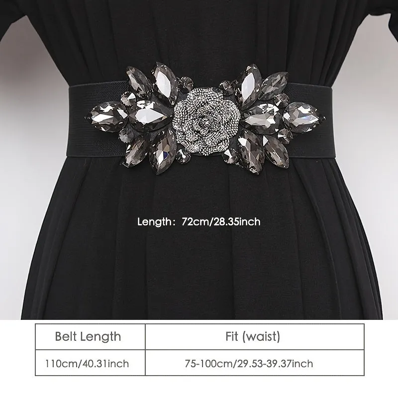 Beaded Elastic Flower Cummerbunds Wide Belt