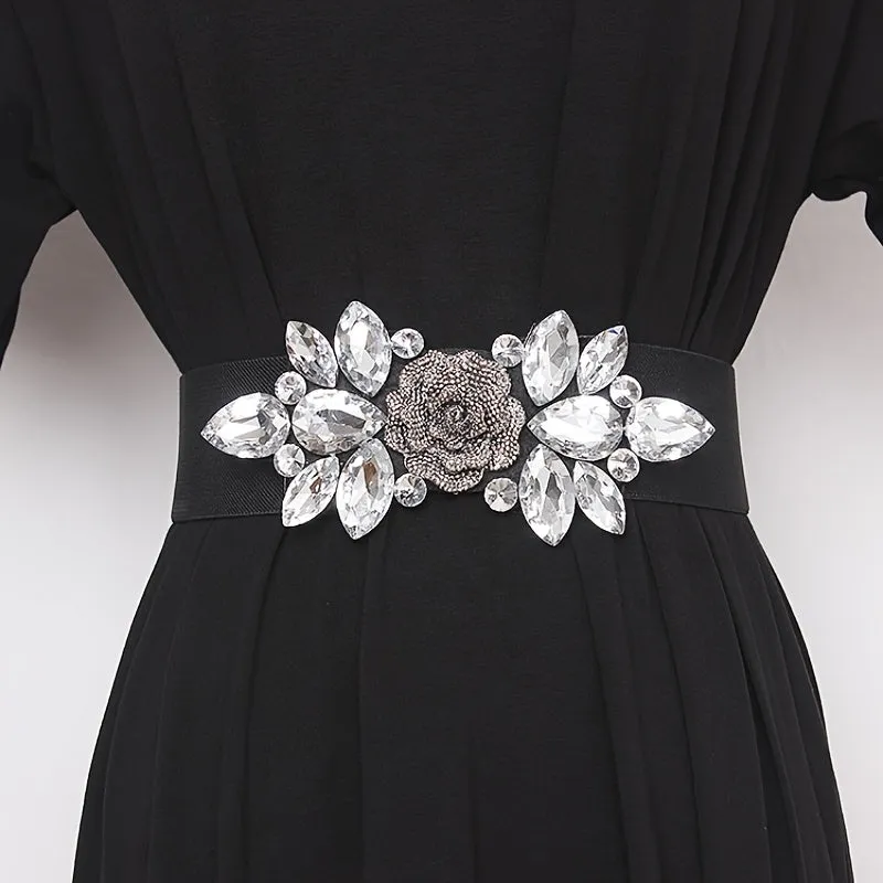 Beaded Elastic Flower Cummerbunds Wide Belt