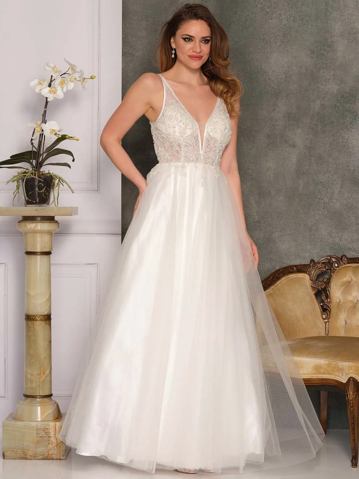 BEADED LACE WEDDING DRESS WITH CUT OUT BACK