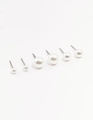 Beaded Multi Size Pearl Stud Earrings 3-Pack