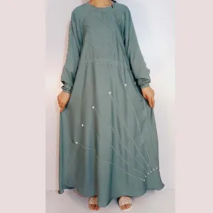 Beaded Nidah Fancy Abaya - Blue - ZA152