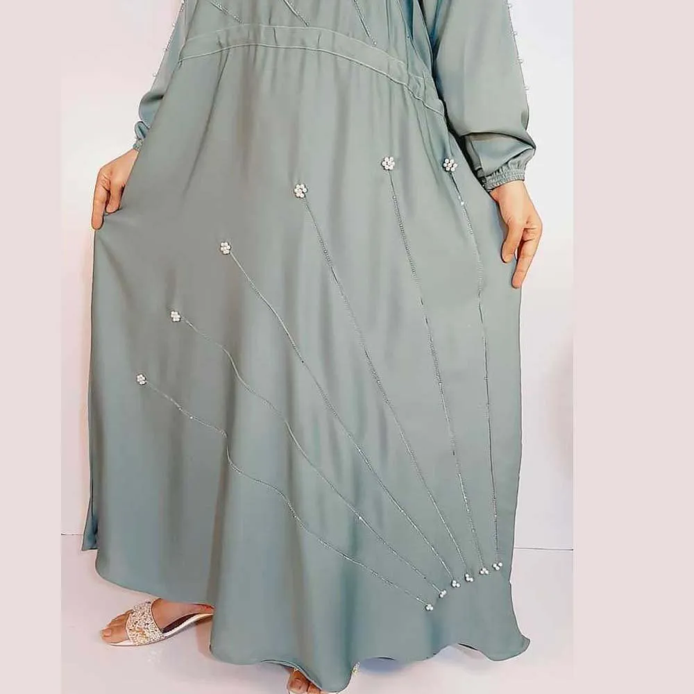 Beaded Nidah Fancy Abaya - Blue - ZA152