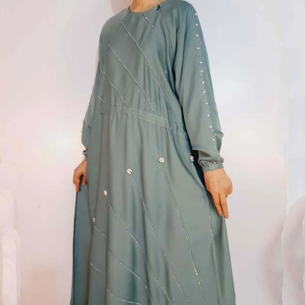 Beaded Nidah Fancy Abaya - Blue - ZA152