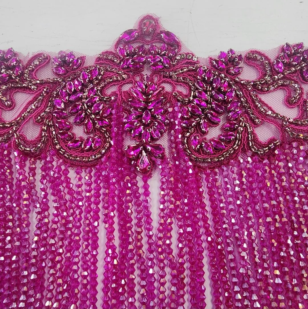 Beaded Patch With Fringing Cerise