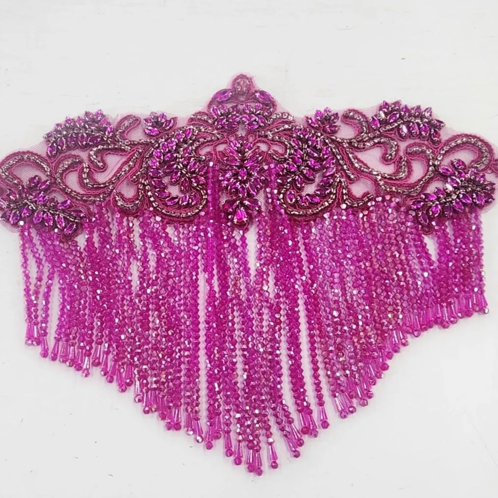 Beaded Patch With Fringing Cerise