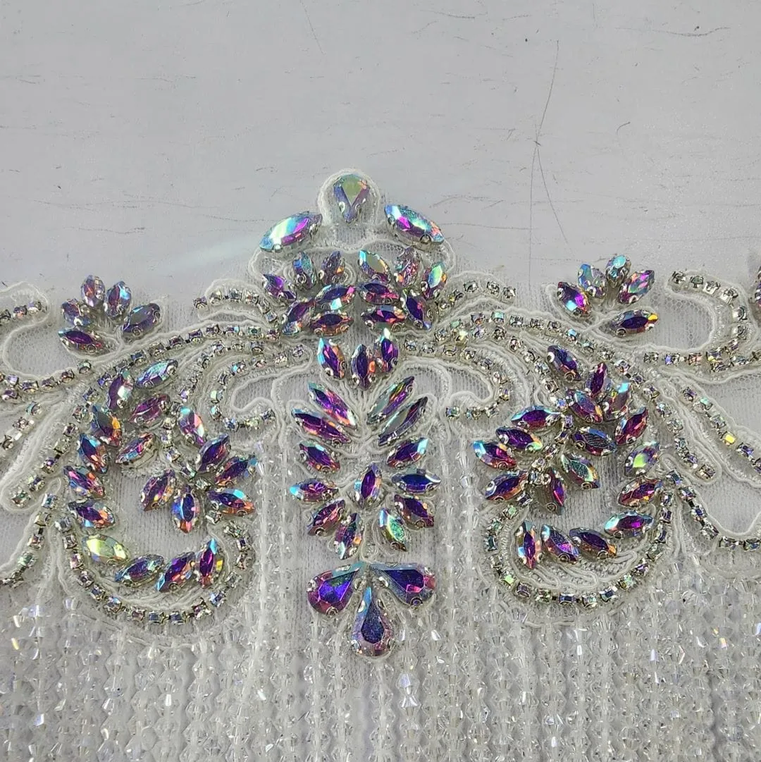 Beaded Patch With Fringing White