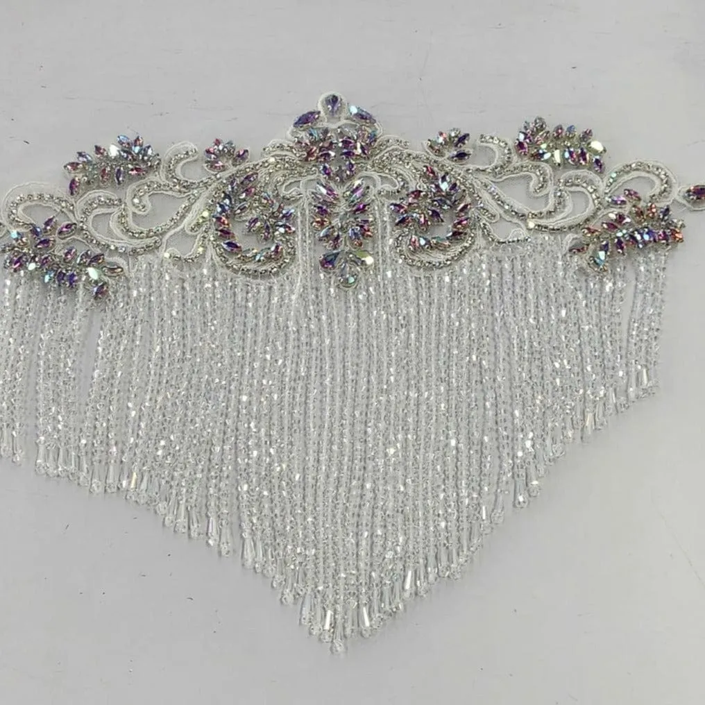 Beaded Patch With Fringing White