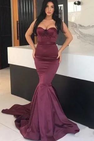 Beaded Strapless Backless Prom Dresses Mermaid Style