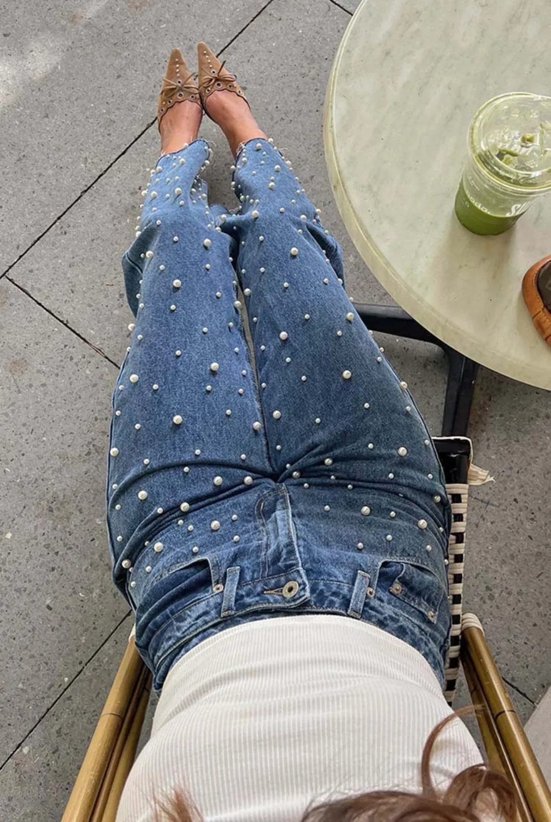 Beate® | Women'S High Waist Beaded Jeans Cargo