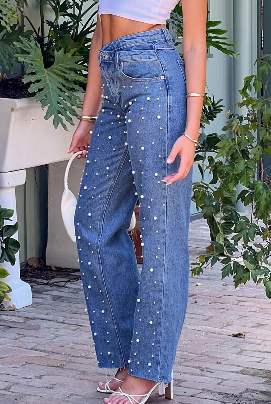 Beate® | Women'S High Waist Beaded Jeans Cargo