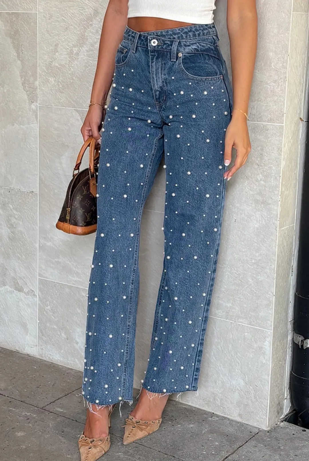 Beate® | Women'S High Waist Beaded Jeans Cargo