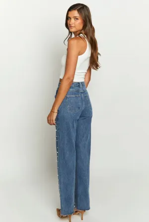 Beate® | Women'S High Waist Beaded Jeans Cargo