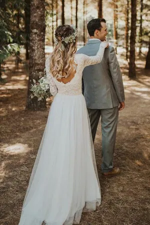 Beautiful A-line Tulle Lace Long Sleeves Wedding Dresses, Bridal Gowns, MW590
