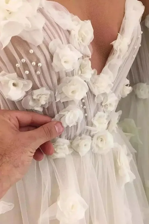 Beautiful Wedding Dresses A-line Scoop Hand-Made Flower Beading Bridal Gown,MW449