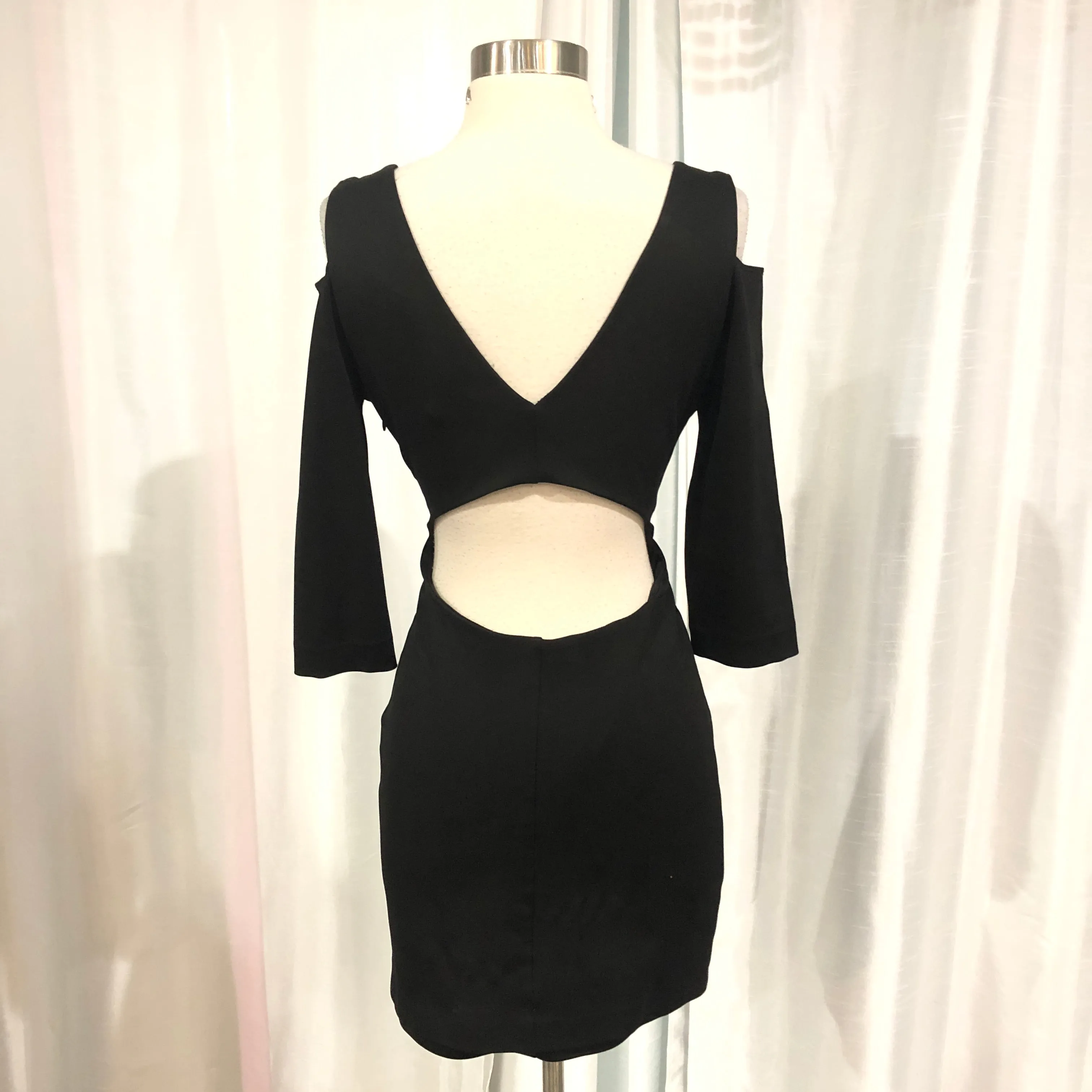 BEBE Short Black Form Fitting Long Sleeve Gown Size M