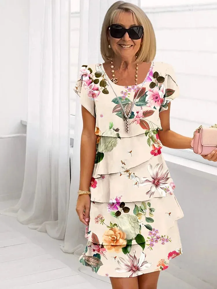 Bella - Pleated Ruffled Floral Dress