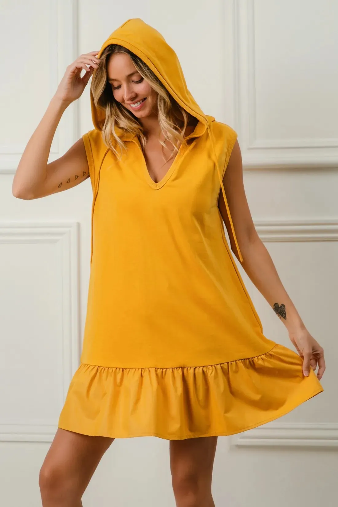 BiBi Ruffled French Terry Hooded Dress S-XL