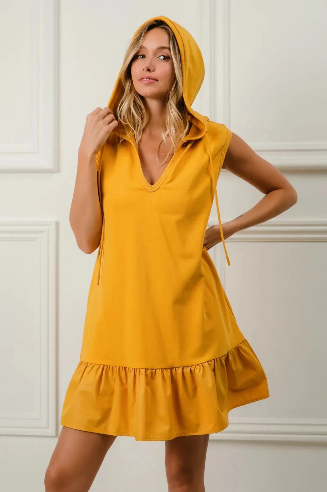 BiBi Ruffled French Terry Hooded Dress S-XL