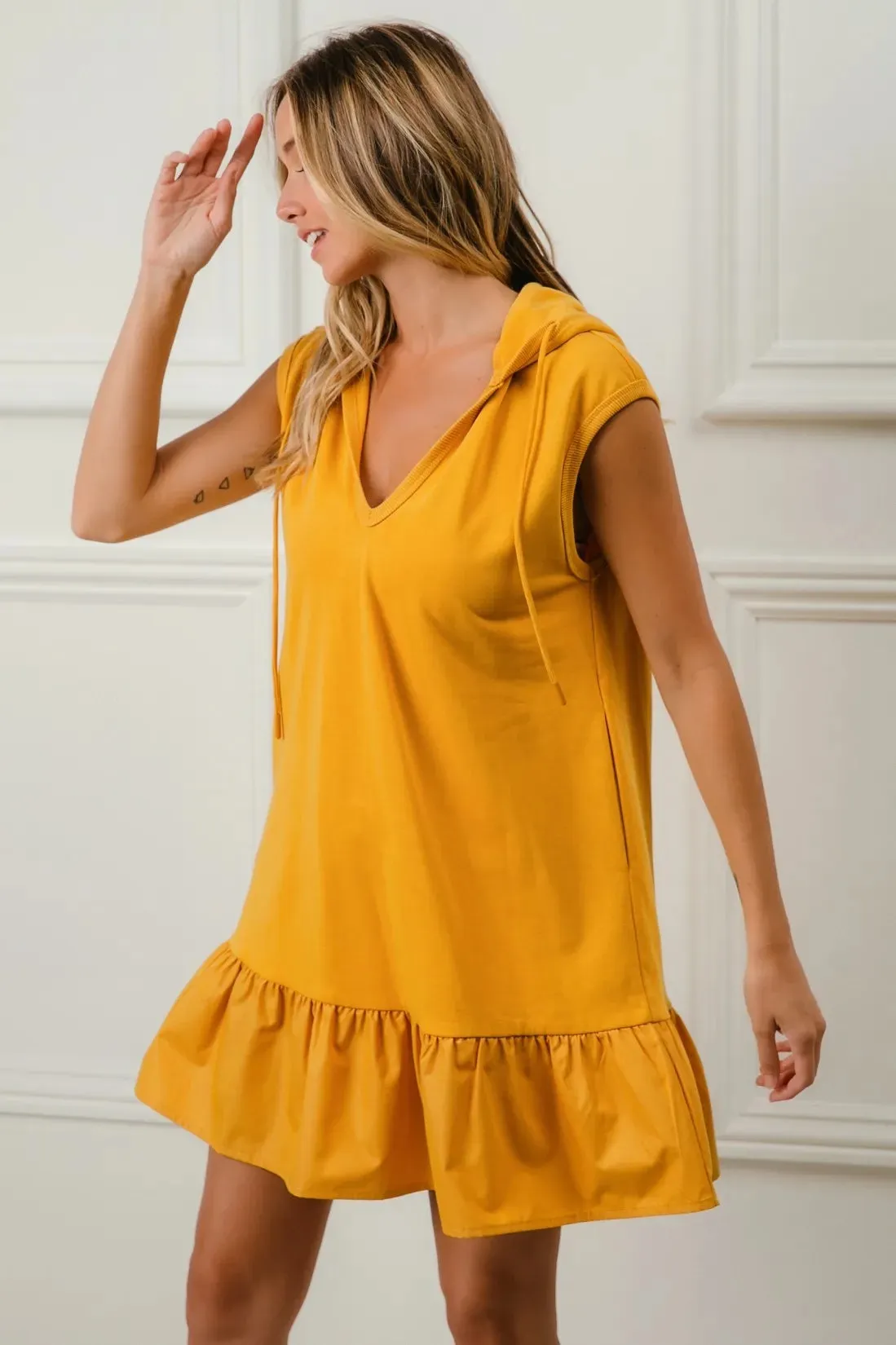 BiBi Ruffled French Terry Hooded Dress S-XL