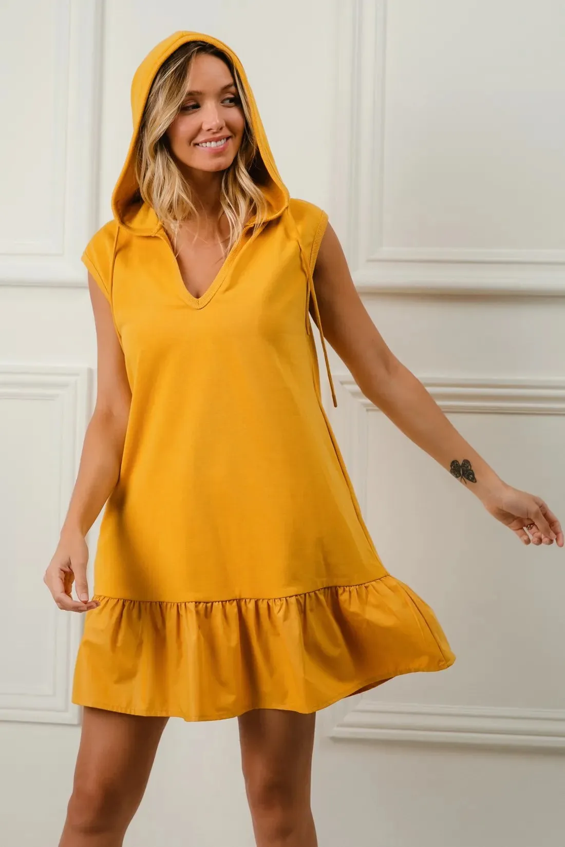 BiBi Ruffled French Terry Hooded Dress S-XL