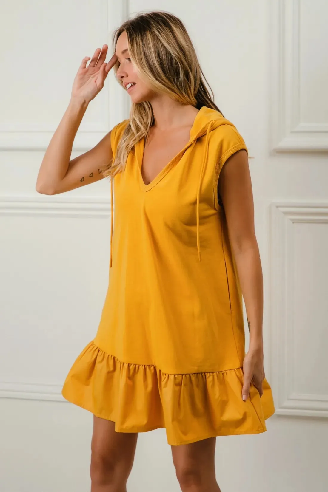 BiBi Ruffled French Terry Hooded Dress S-XL