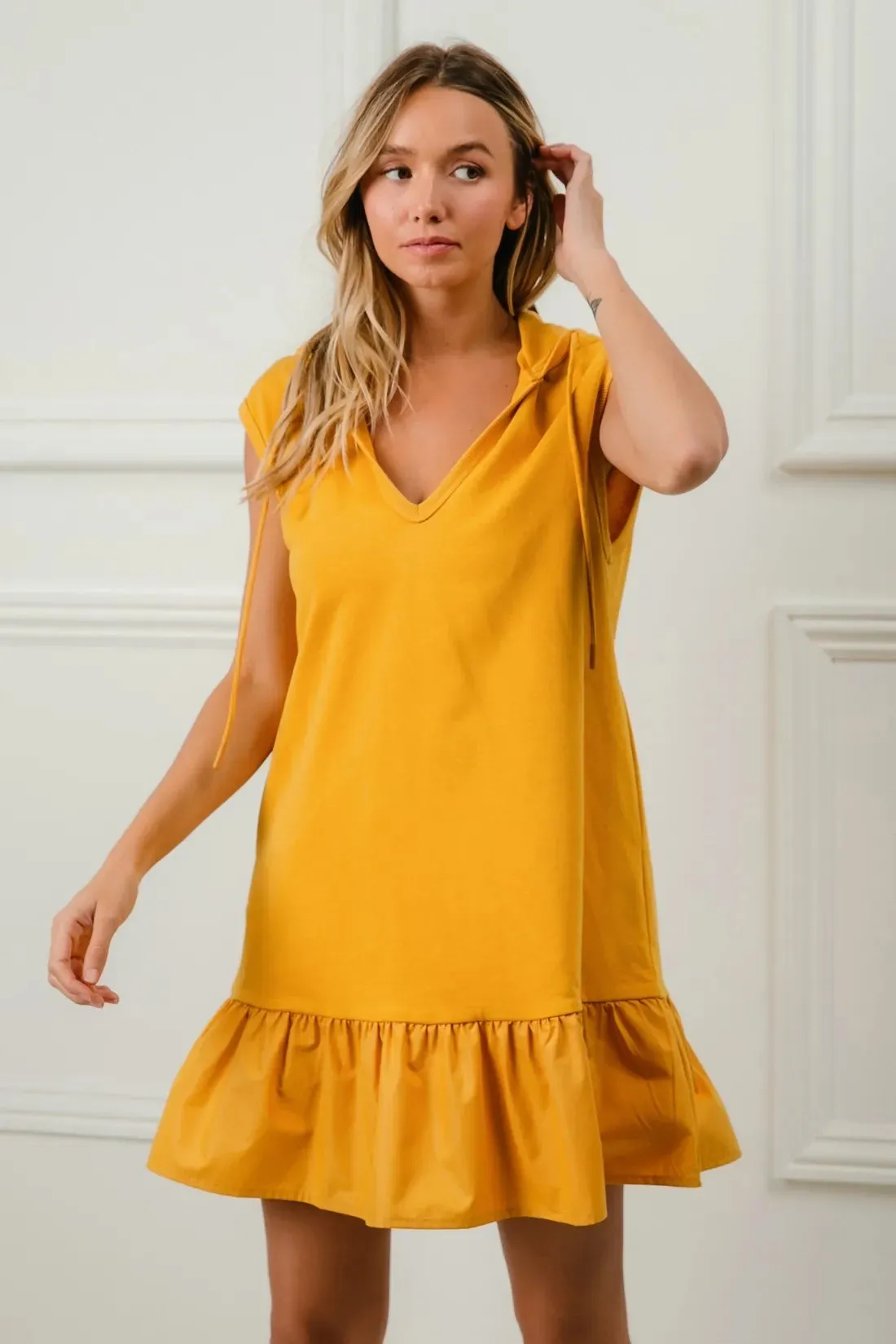 BiBi Ruffled French Terry Hooded Dress S-XL
