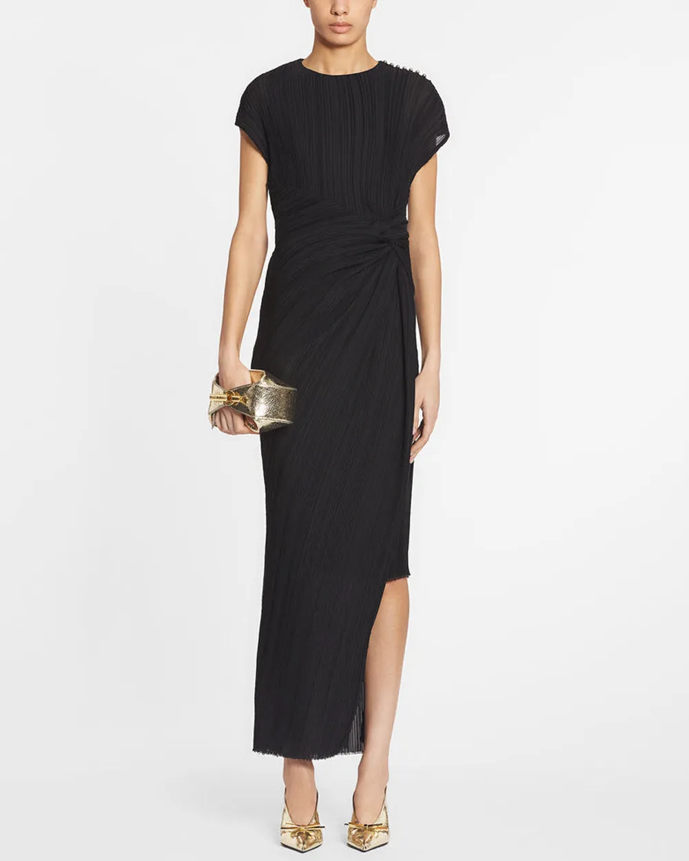 Black Asymmetrical Pleated Twist Gown