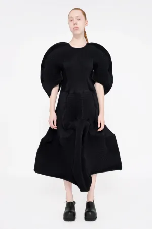 BLACK BIG SLEEVE WAFFLE DRESS