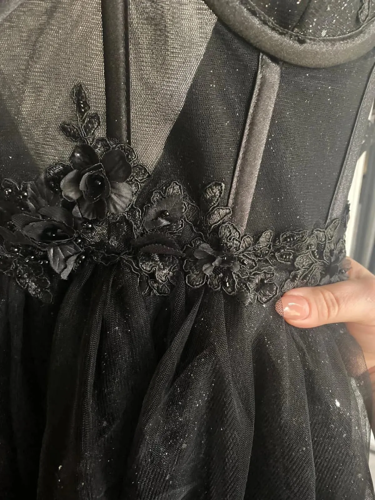 Black Glitter Illusion Corset Straps A-line Split Tulle Wedding Dress