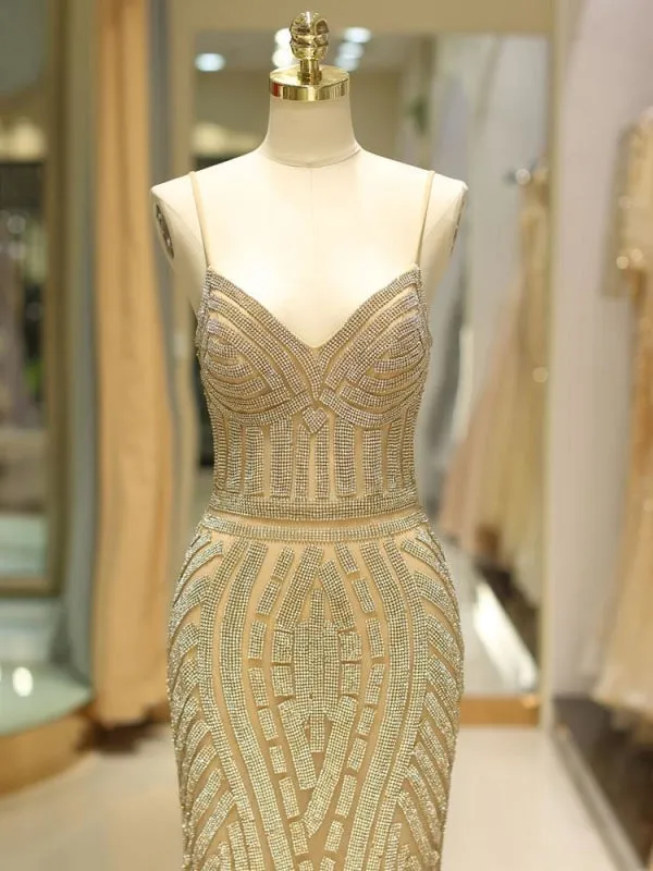Black Prom Dresses Mermaid Luxury Heavy Beaded Straps Long Formal Evening Dress