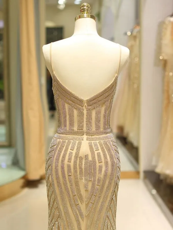 Black Prom Dresses Mermaid Luxury Heavy Beaded Straps Long Formal Evening Dress